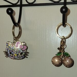 Hello Kitty and Cherry Rhinestone Keychains
